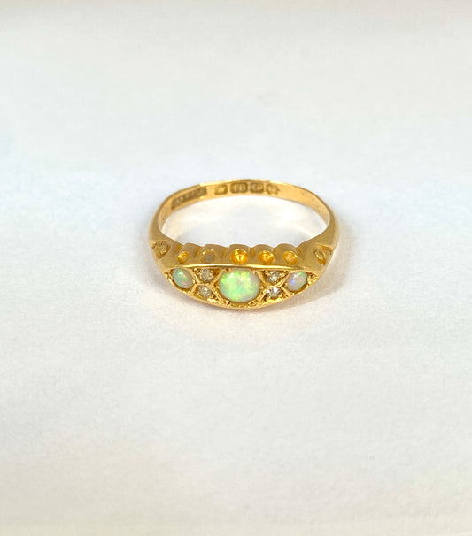 RESERVED Antique, Edwardian, 18ct Gold, Opal and Diamond Ring,  Hallmarked, Birmingham 1906