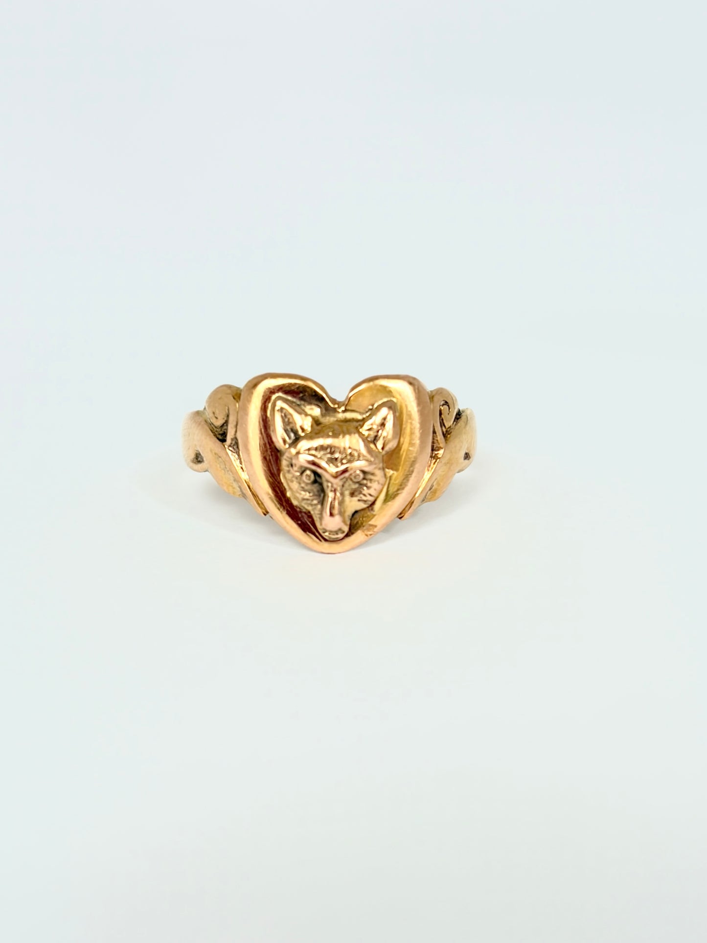 9ct Gold, Vintage, Fox Heart Ring, Hallmarked, Chester 1917