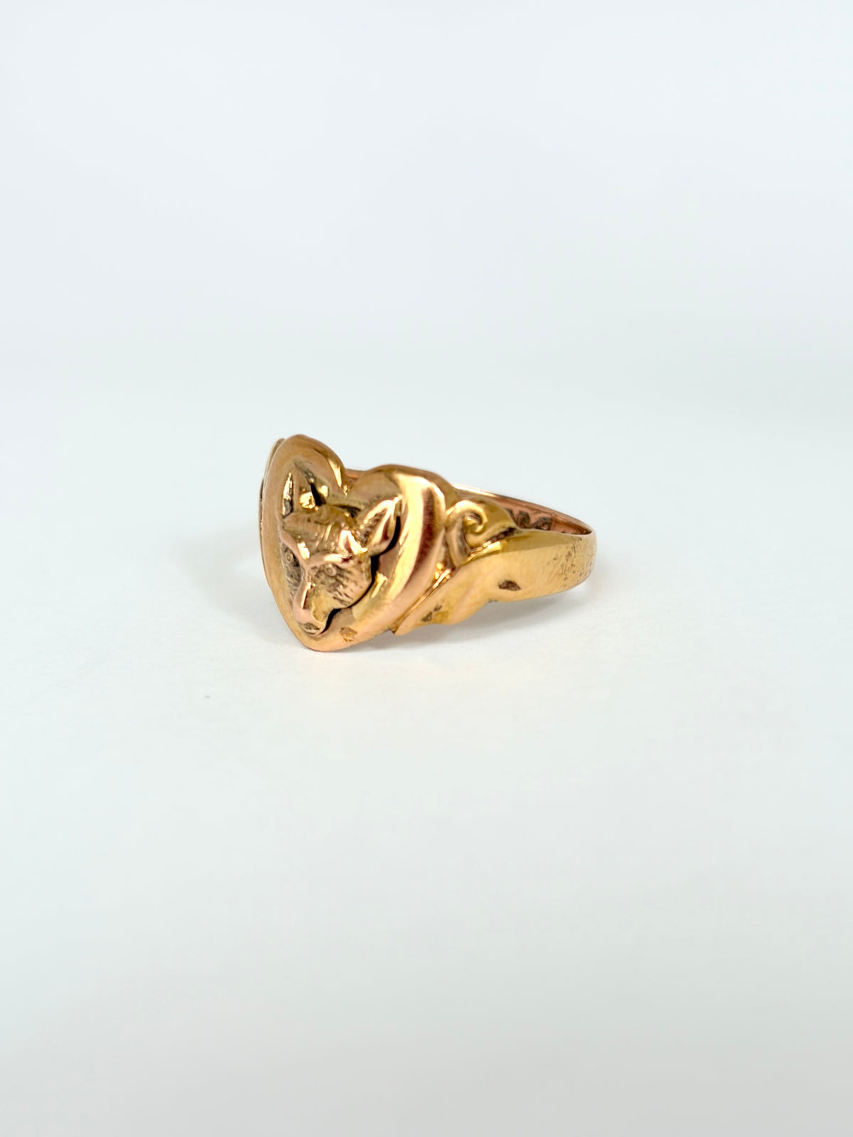 9ct Gold, Vintage, Fox Heart Ring, Hallmarked, Chester 1917