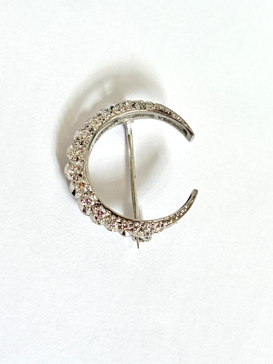 Vintage, 18ct White Gold Diamond Crescent Moon Brooch/Pin