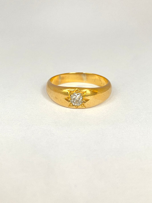 Antique, 18ct Gold, Starburst Old Mine Cut Diamond Ring (5.70g)