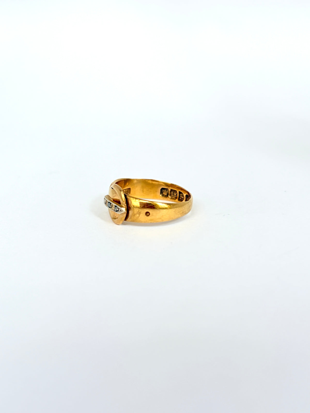 Antique, 18 Gold, Diamond Buckle Ring, Hallmarked for Chester, 1896