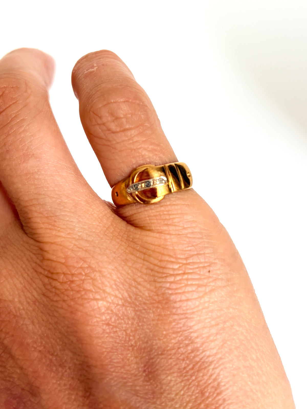 Antique, 18 Gold, Diamond Buckle Ring, Hallmarked for Chester, 1896