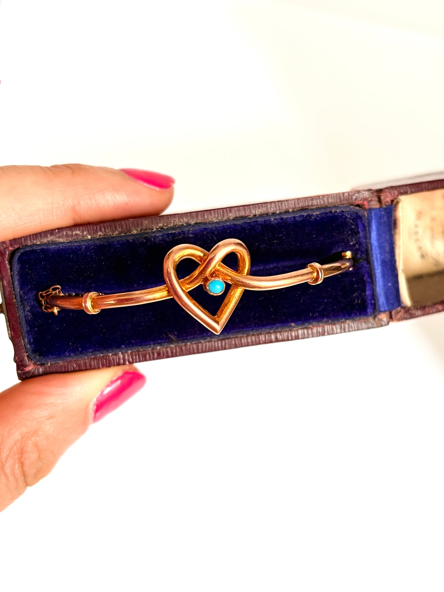 Boxed, Antique, 9ct Gold Bangle with Lovers knot/heart