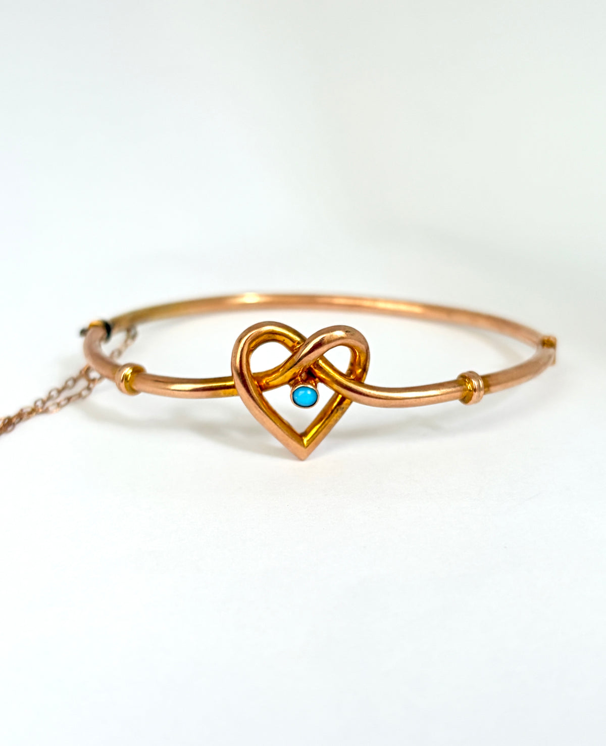 Boxed, Antique, 9ct Gold Bangle with Lovers knot/heart