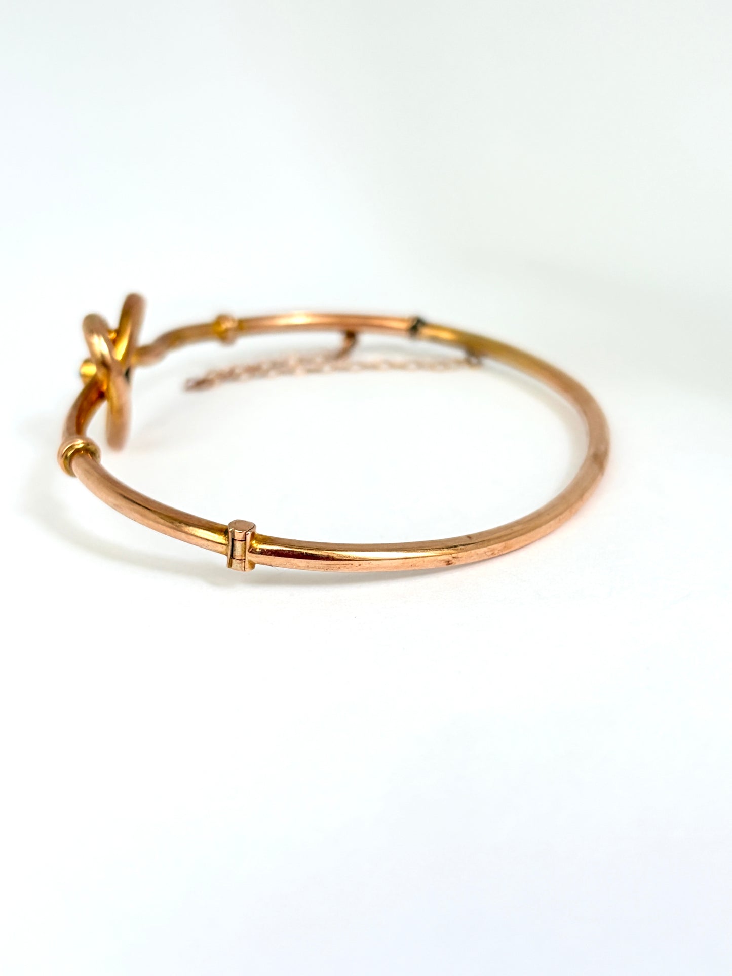 Boxed, Antique, 9ct Gold Bangle with Lovers knot/heart