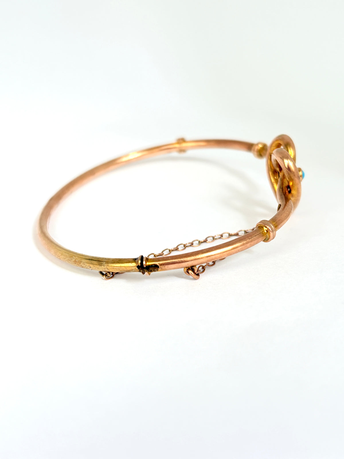 Boxed, Antique, 9ct Gold Bangle with Lovers knot/heart