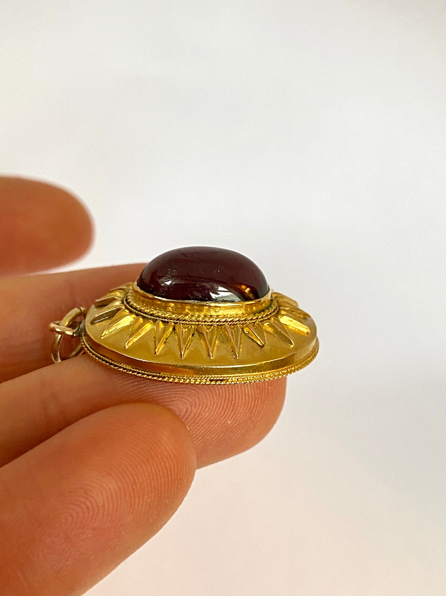 Unusual, 15ct Gold and Garnet Etruscan Revival Pendant