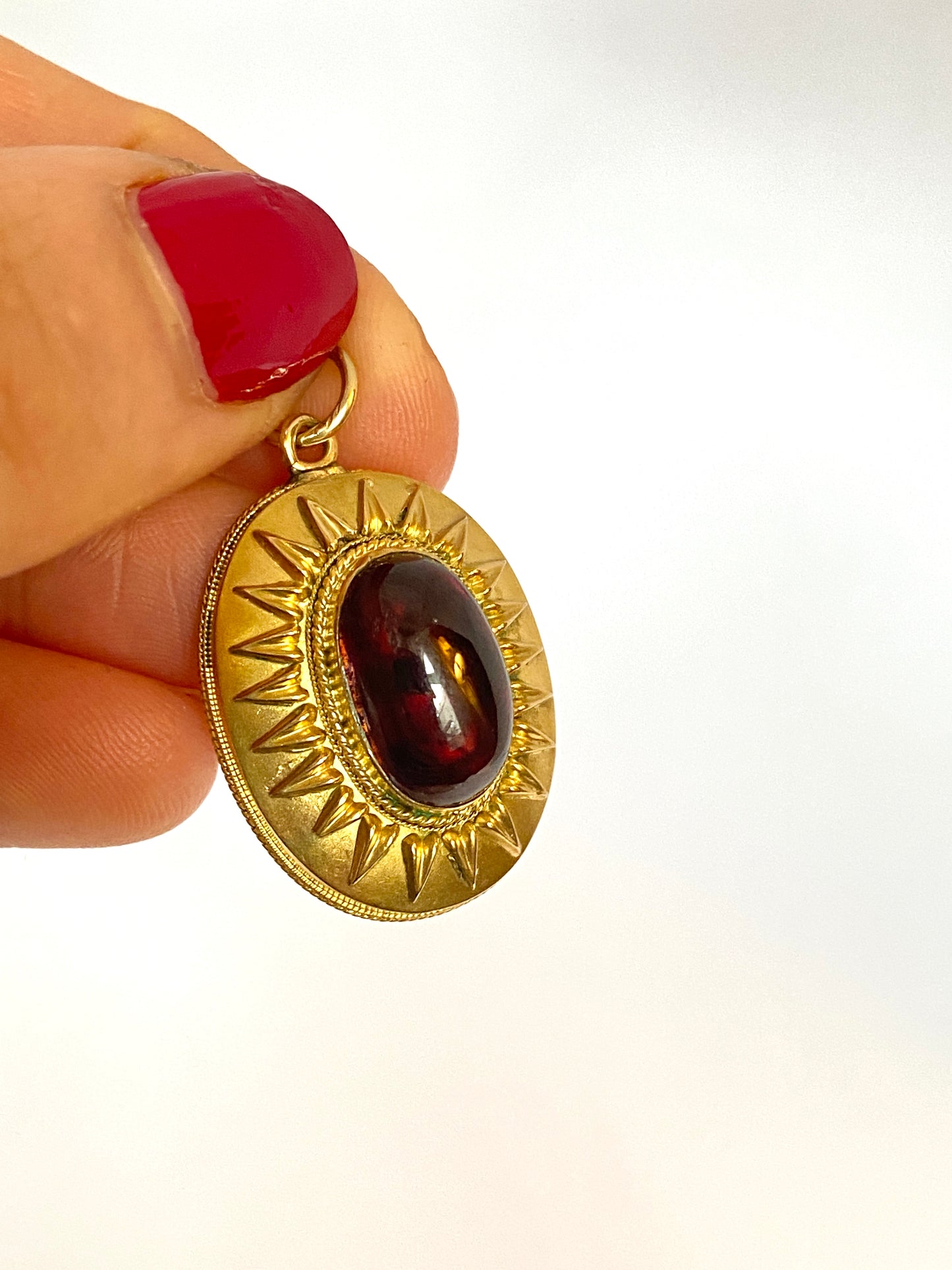 Unusual, 15ct Gold and Garnet Etruscan Revival Pendant