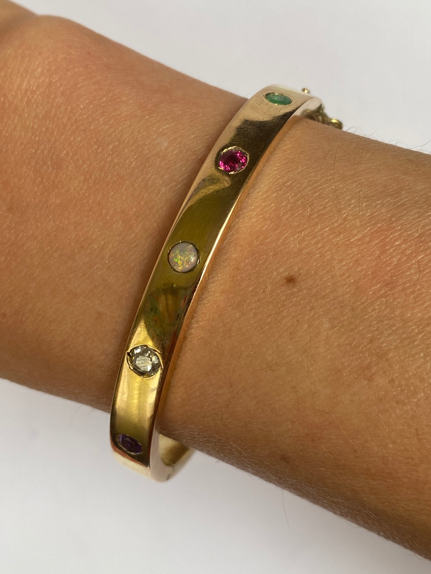 Antique, 15ct Gold Acrostic 'Adore' Bangle (Diamond, Amethyst, Opal, Emerald, Ruby)