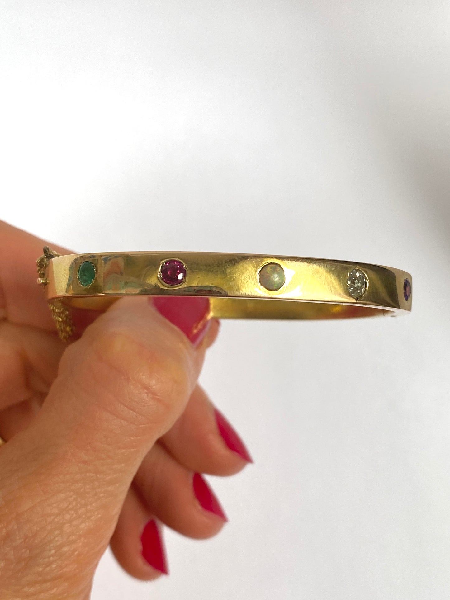 Antique, 15ct Gold Acrostic 'Adore' Bangle (Diamond, Amethyst, Opal, Emerald, Ruby)