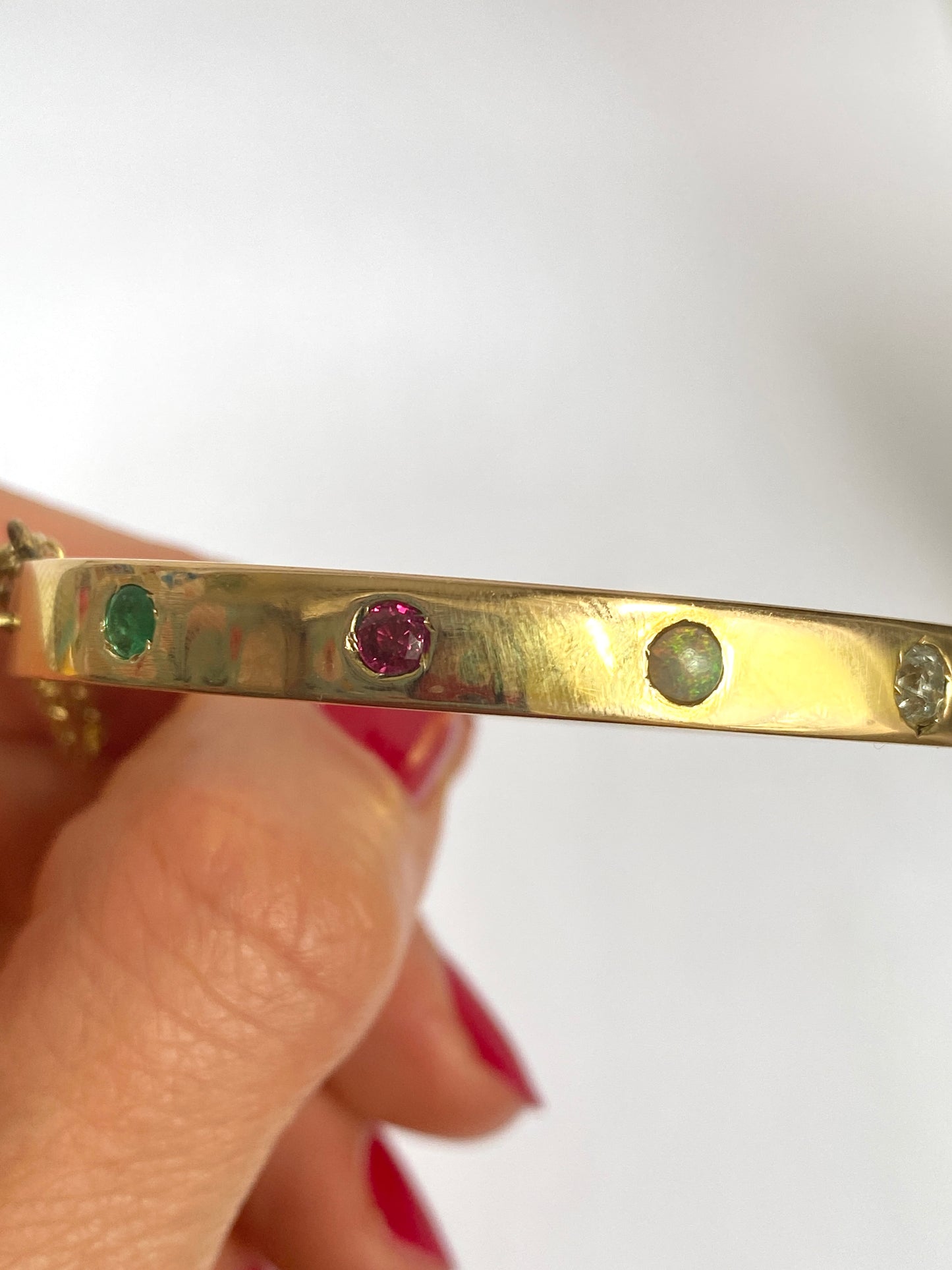 Antique, 15ct Gold Acrostic 'Adore' Bangle (Diamond, Amethyst, Opal, Emerald, Ruby)