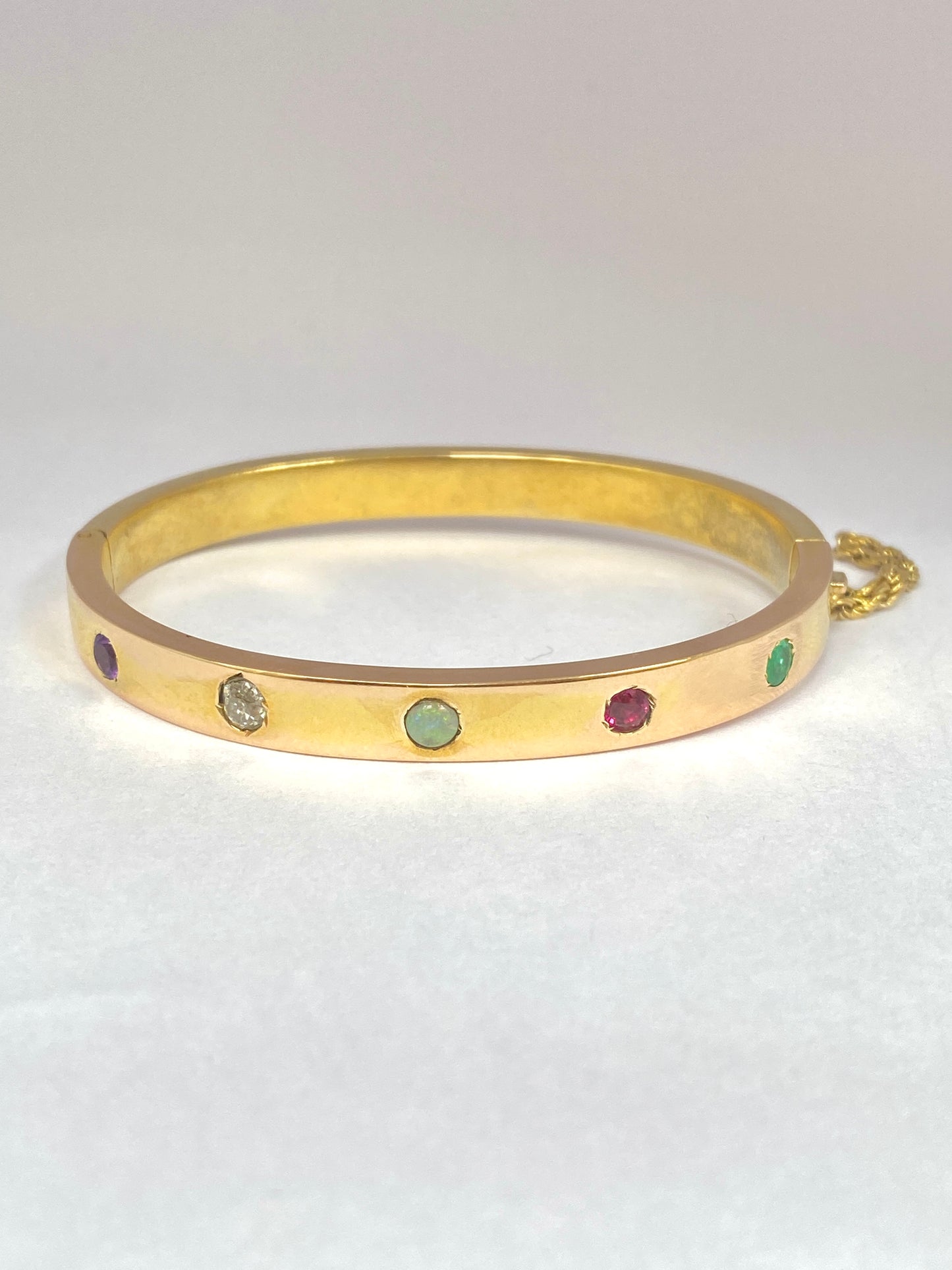 Antique, 15ct Gold Acrostic 'Adore' Bangle (Diamond, Amethyst, Opal, Emerald, Ruby)