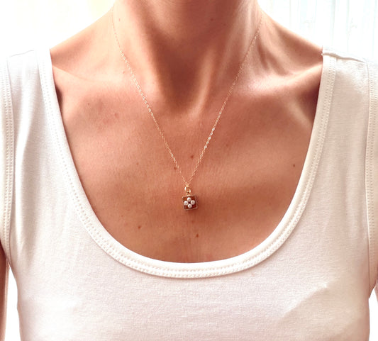 18ct Gold, Platinum Old Cut Diamond Dropper Charm/Pendant with 9ct Gold chain