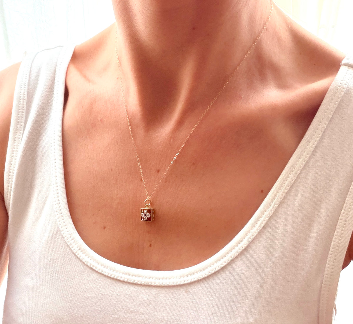 18ct Gold, Platinum Old Cut Diamond Dropper Charm/Pendant with 9ct Gold chain