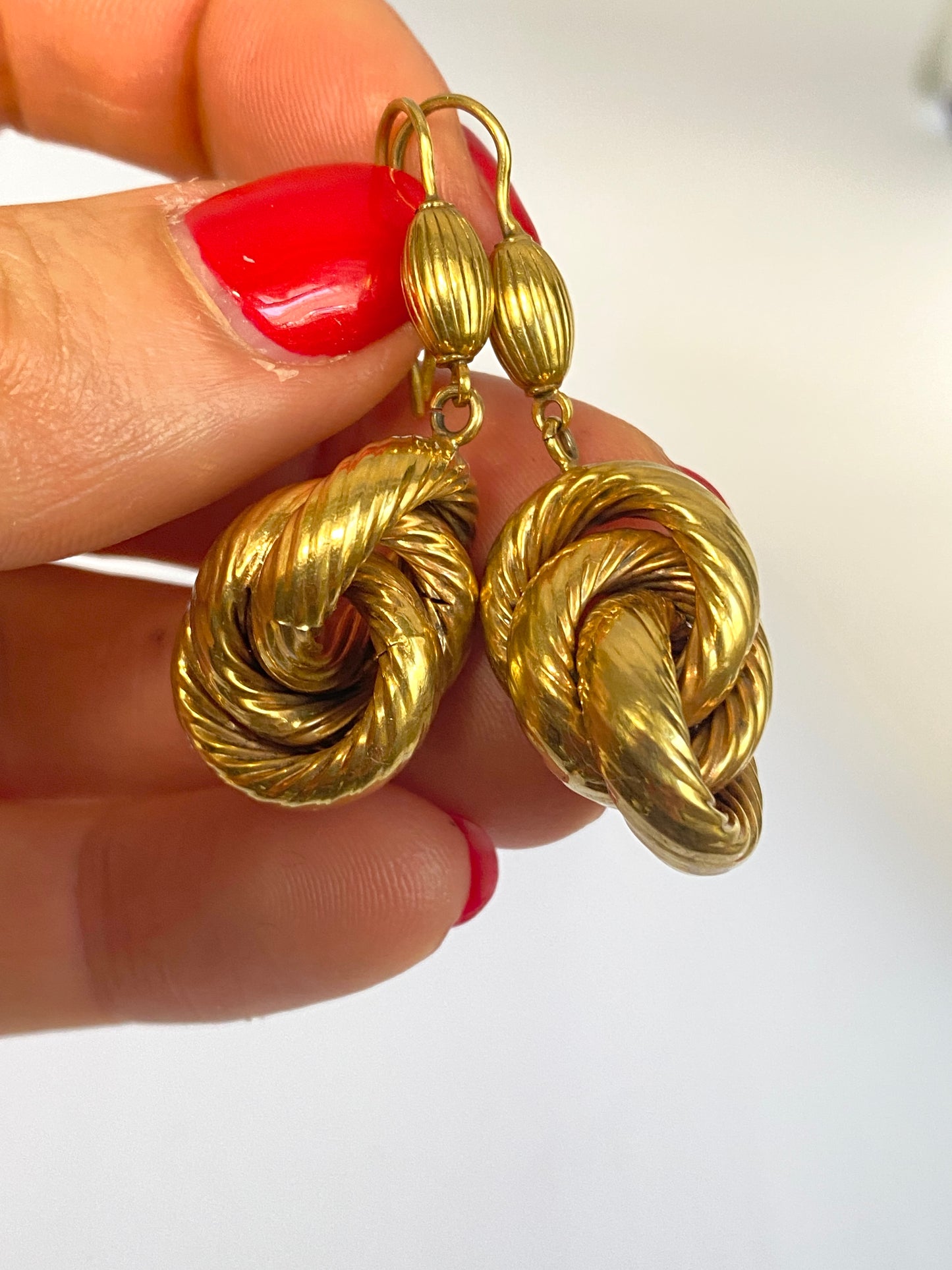 Vintage 9ct Gold, Textured Lovers Knot Dangle Earrings