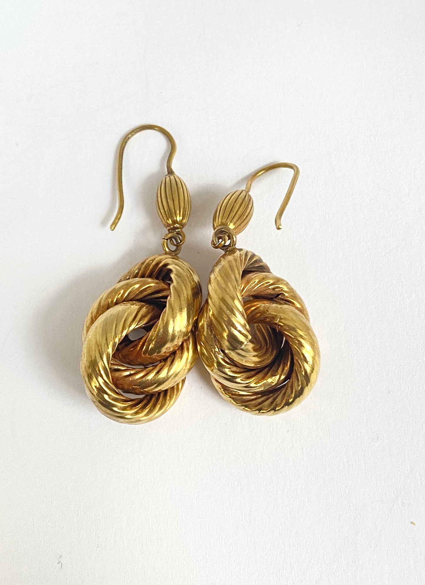 Vintage 9ct Gold, Textured Lovers Knot Dangle Earrings