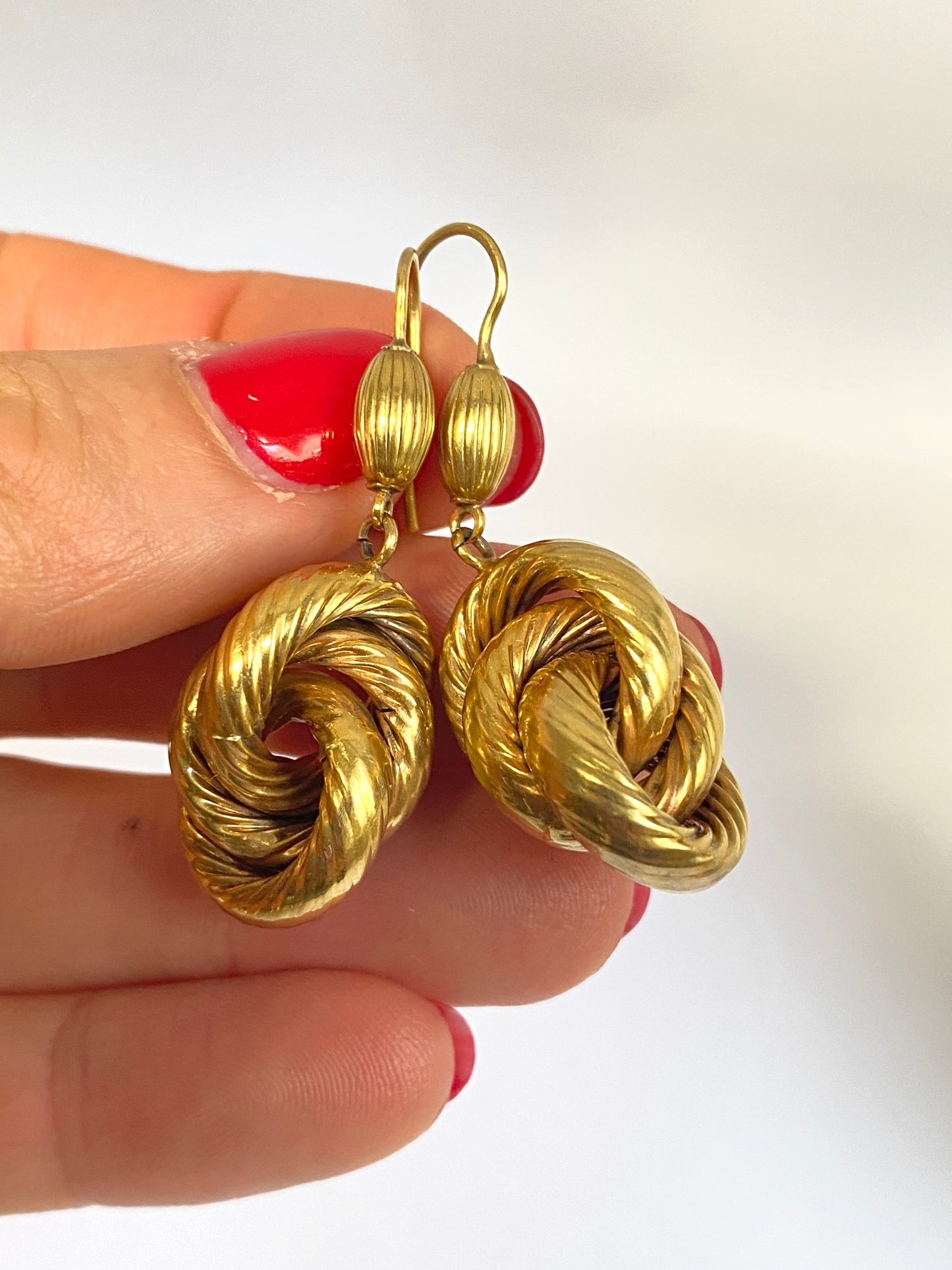 Vintage 9ct Gold, Textured Lovers Knot Dangle Earrings