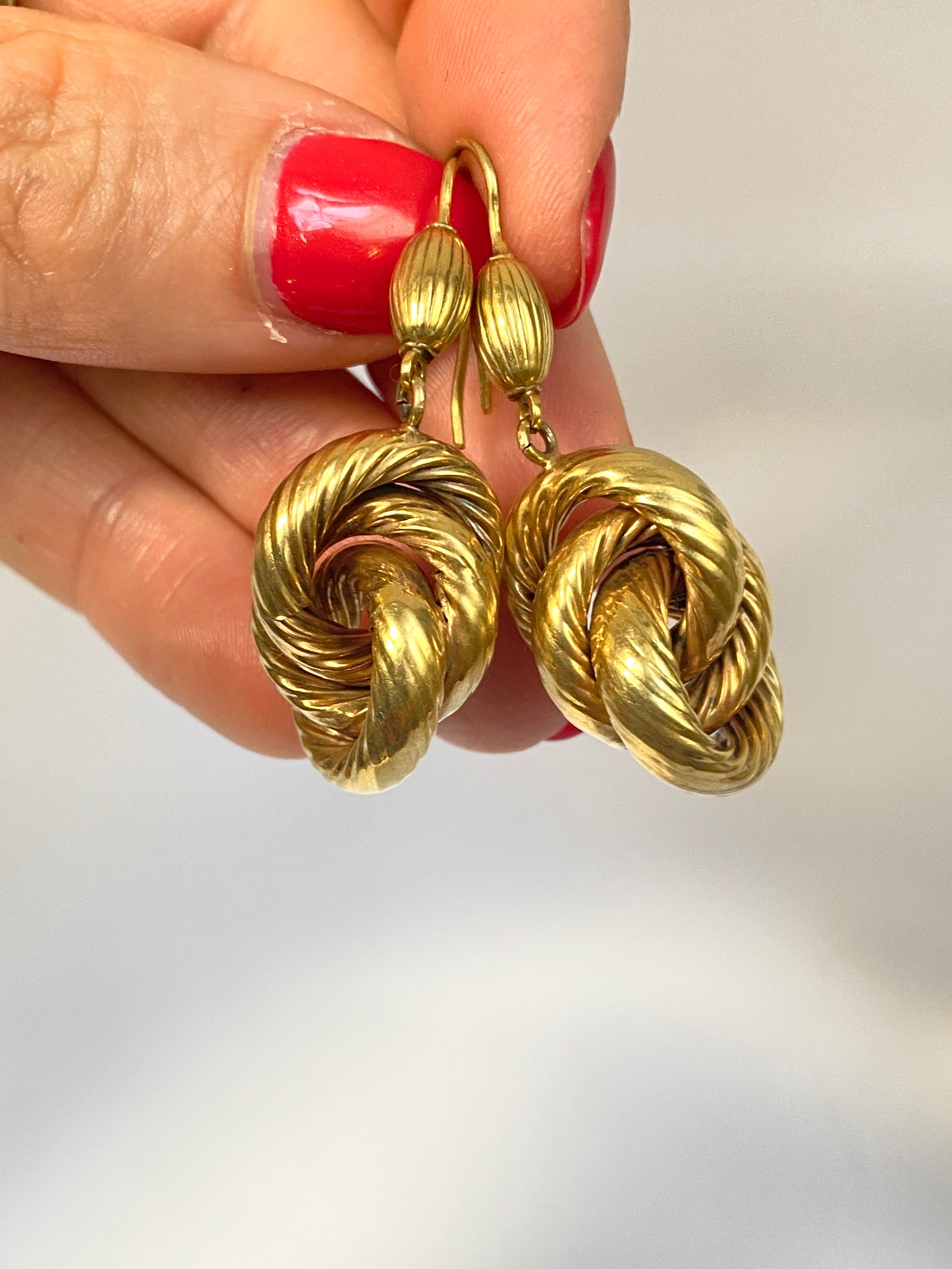 Vintage 9ct Gold, Textured Lovers Knot Dangle Earrings