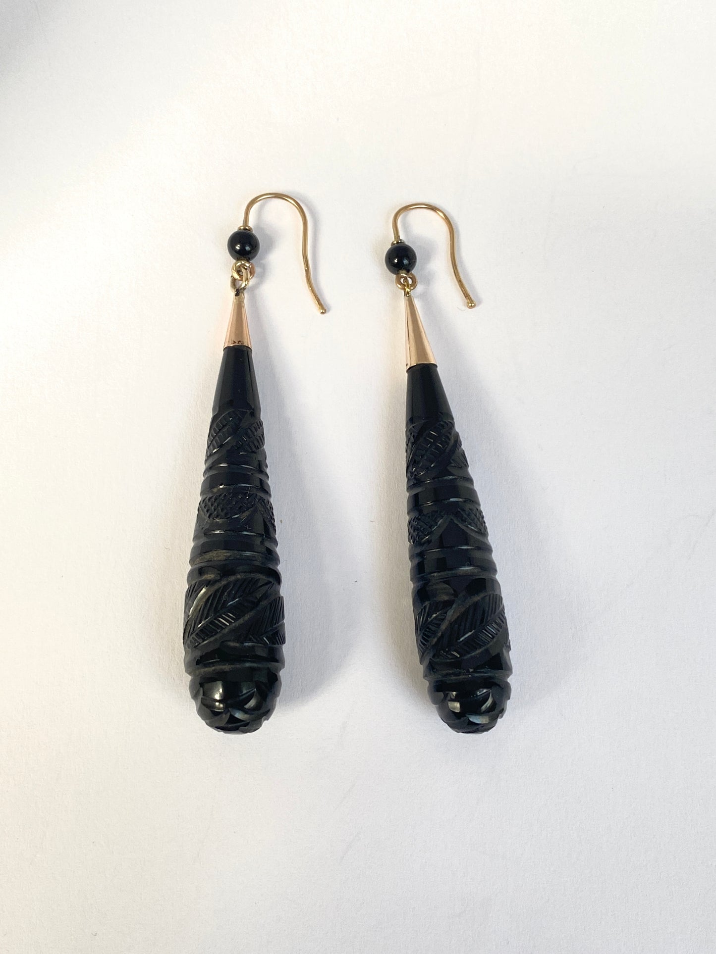 Victorian, 9ct Jet Torpedo Drop Earrings