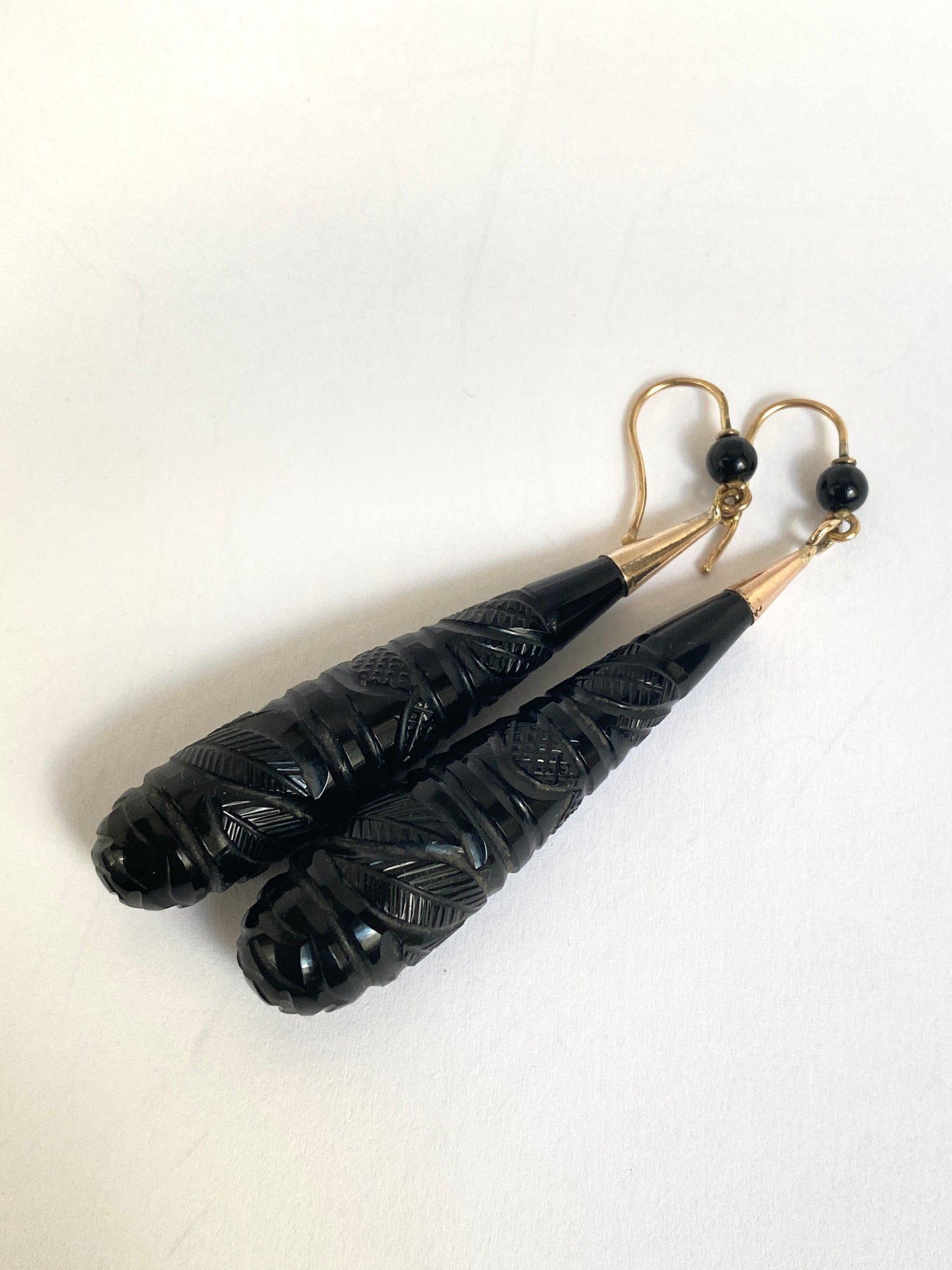 Victorian, 9ct Jet Torpedo Drop Earrings