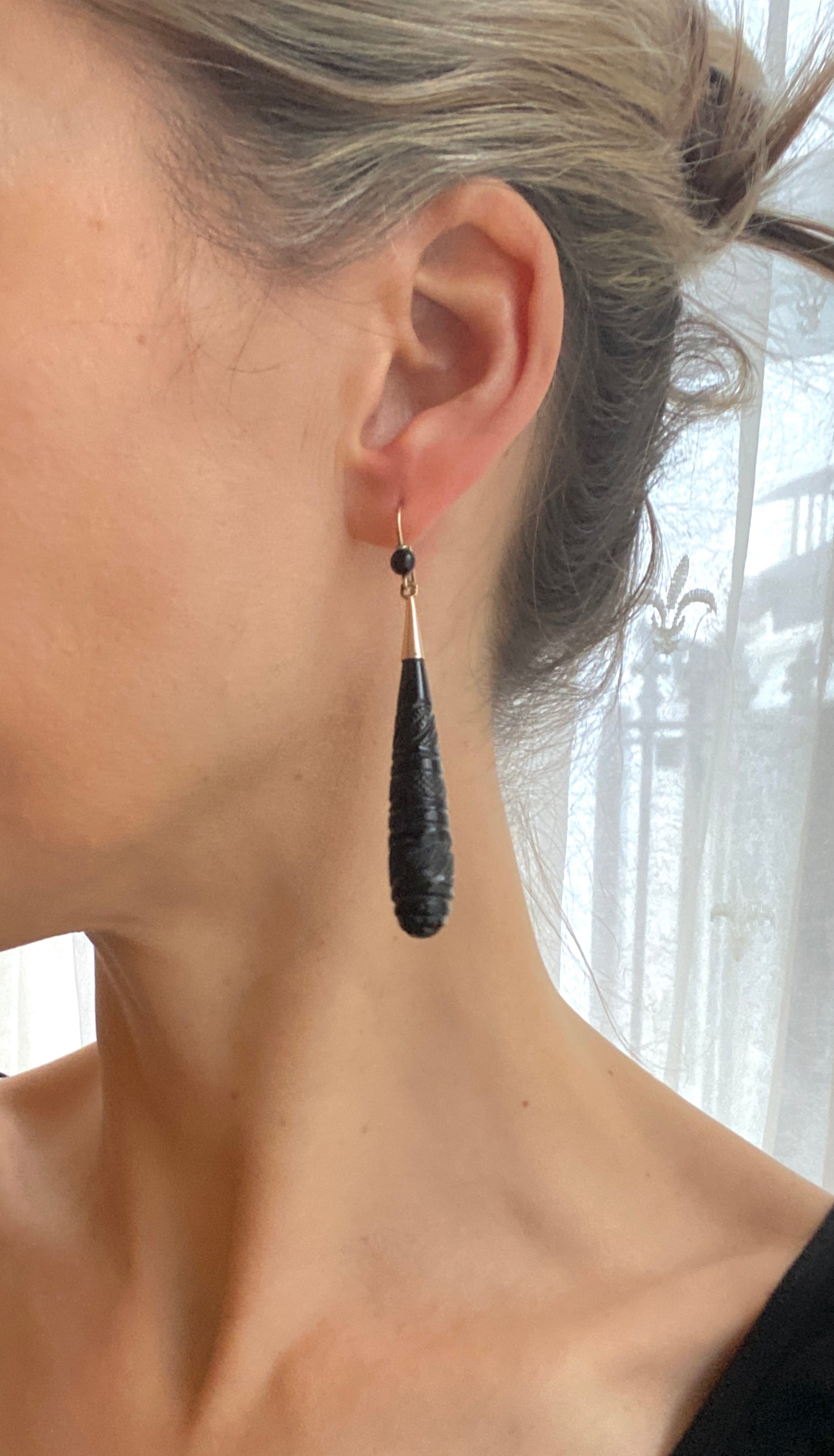 Victorian, 9ct Jet Torpedo Drop Earrings