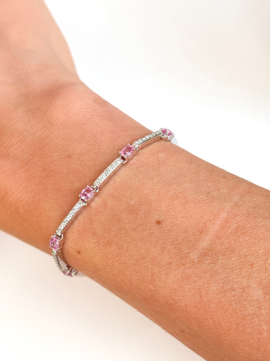 Vintage, 14ct Gold Art Deco Pink Sapphire and Diamond Bracelet; 8.28g, 7 inches