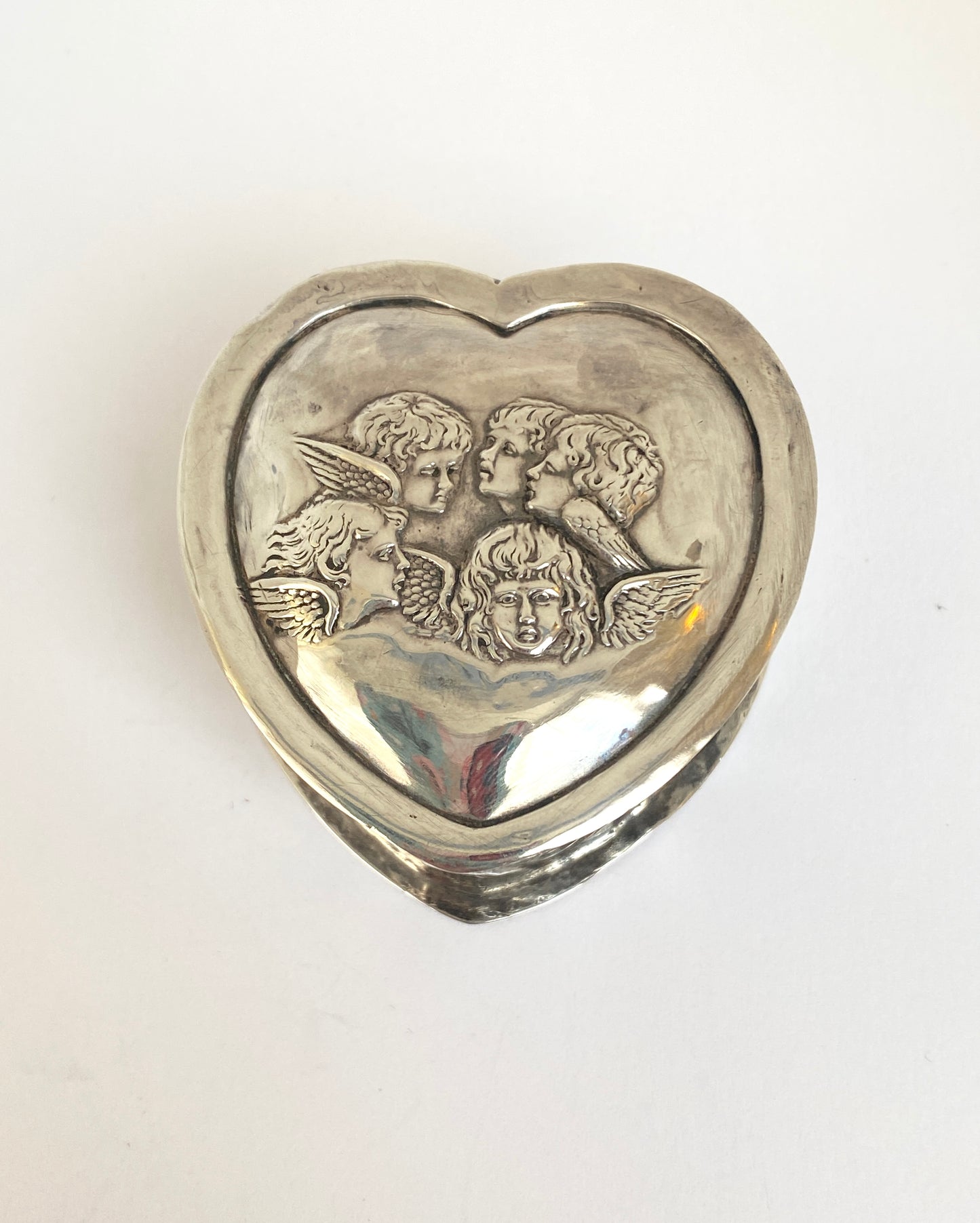 Antique, Sterling Silver, Jewellery / Trinket Box witih Cherubs, Hallmarked Birmingham, 1917