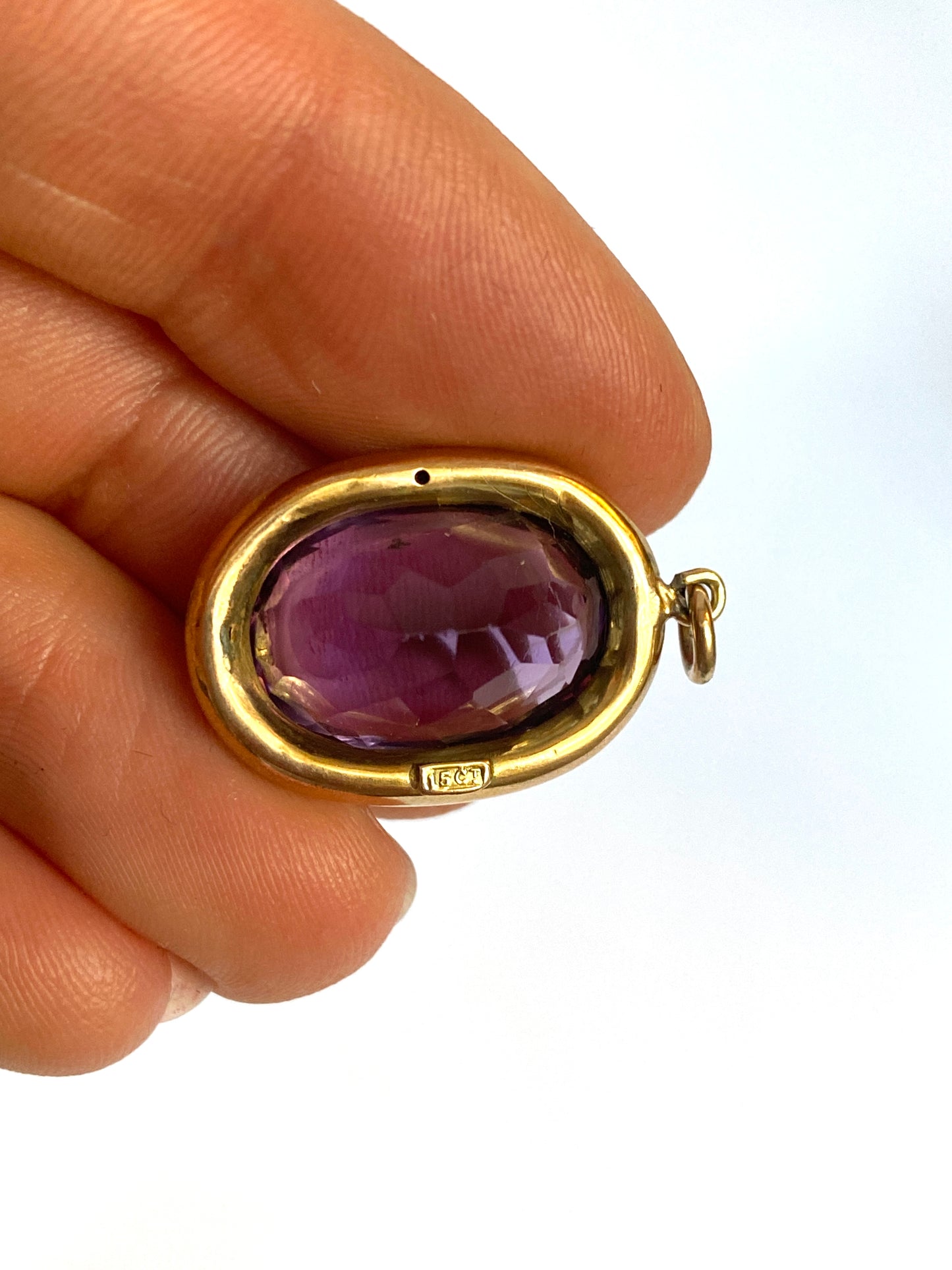 Large, Antique, Victorian 15ct Gold, Amethyst and Seed Pearl Cluster Pendant