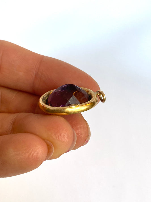 Large, Antique, Victorian 15ct Gold, Amethyst and Seed Pearl Cluster Pendant