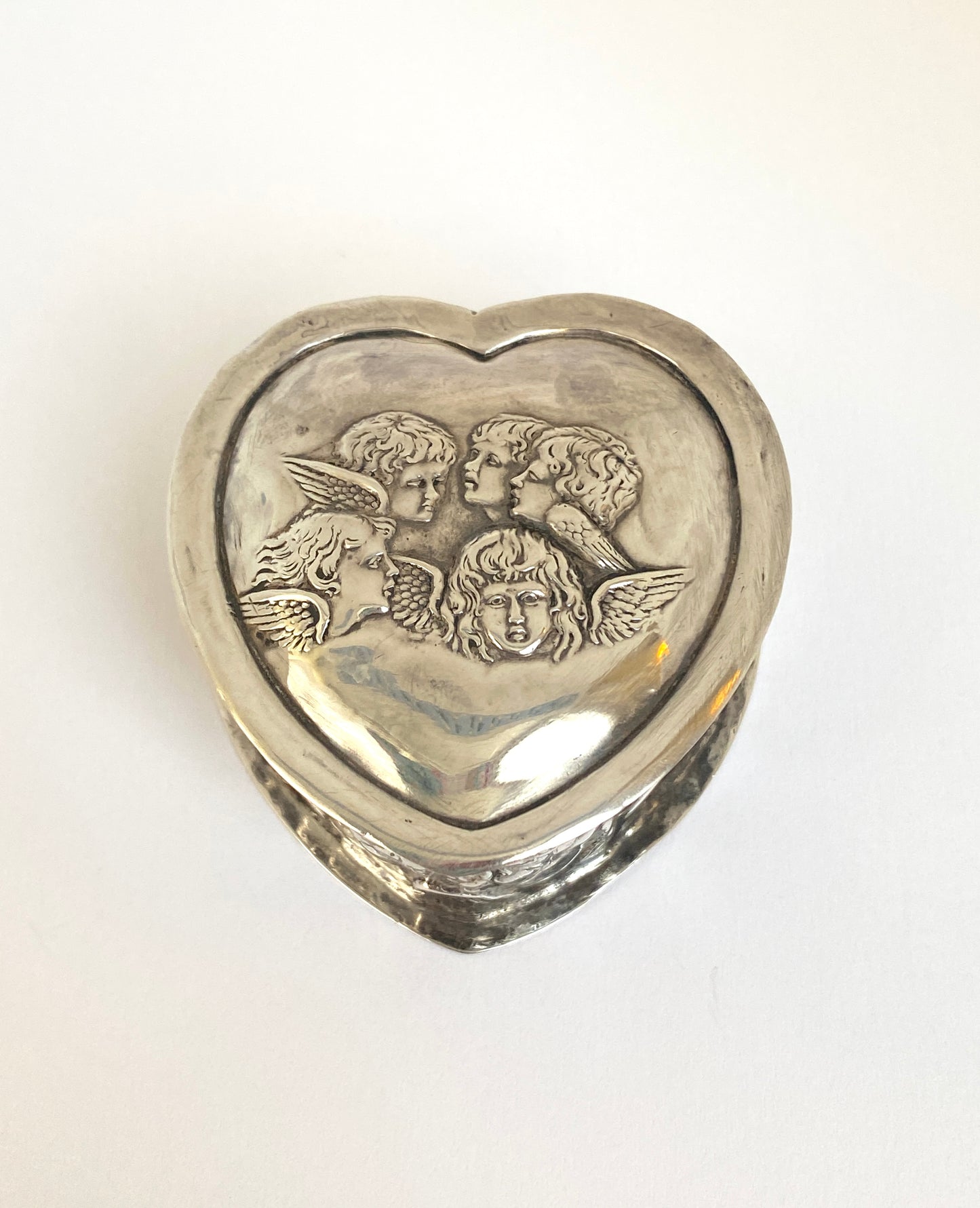 Antique, Sterling Silver, Jewellery / Trinket Box witih Cherubs, Hallmarked Birmingham, 1917