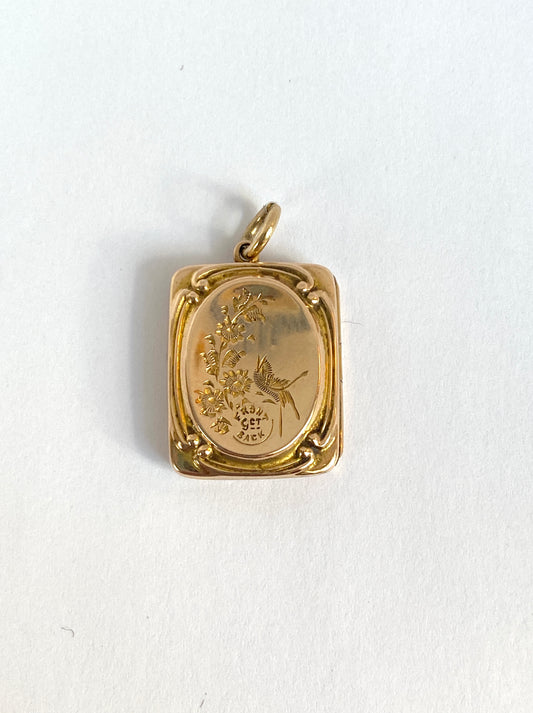 Victorian, 9ct Gold (F&B), Aesthetic Movement, Rectangular Sweetheart Bird locket