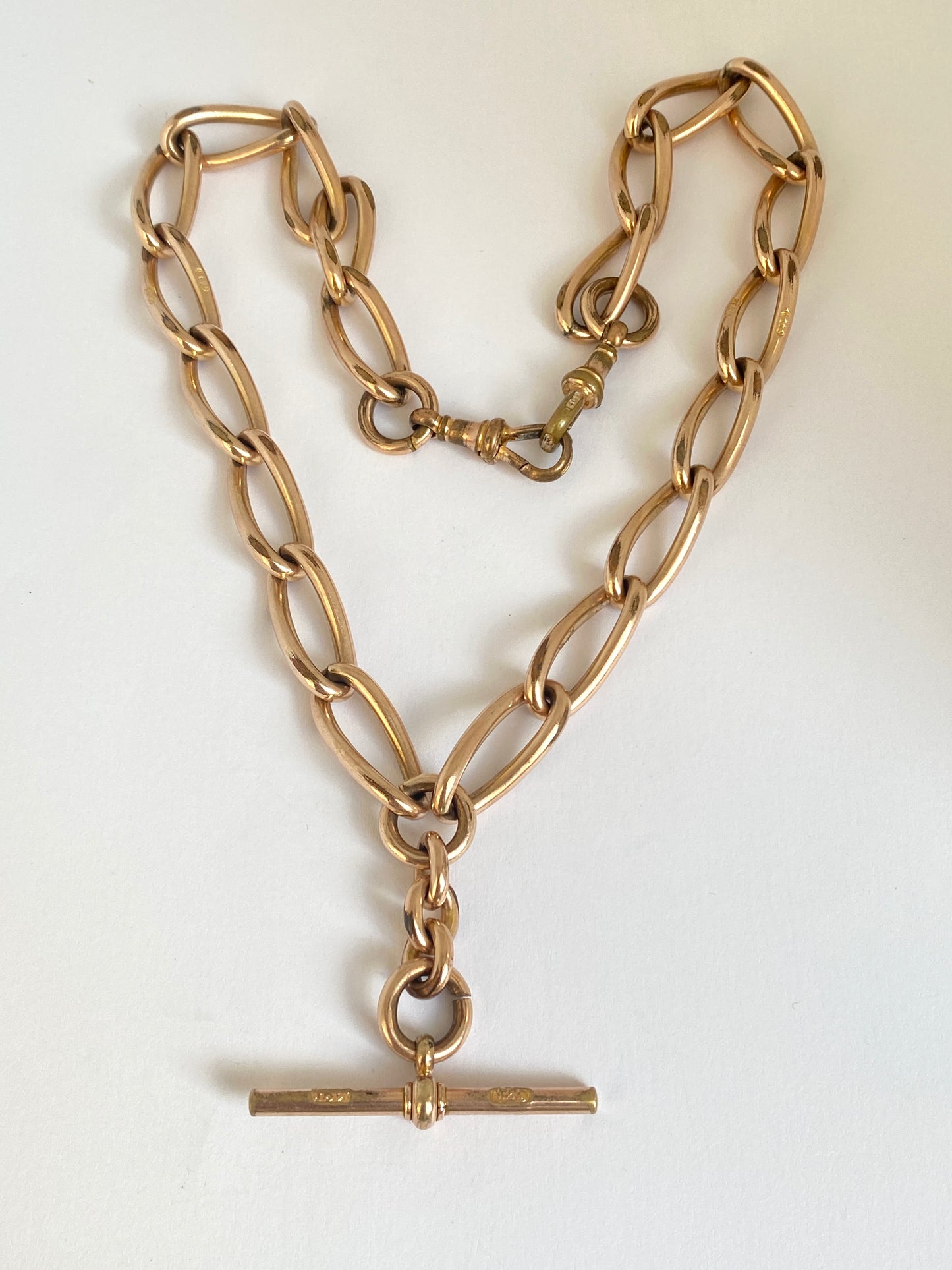 16.5 inch, Antique, Victorian 14ct Gold Filled Albert Watch Chain with matching T Bar and Dog Clips
