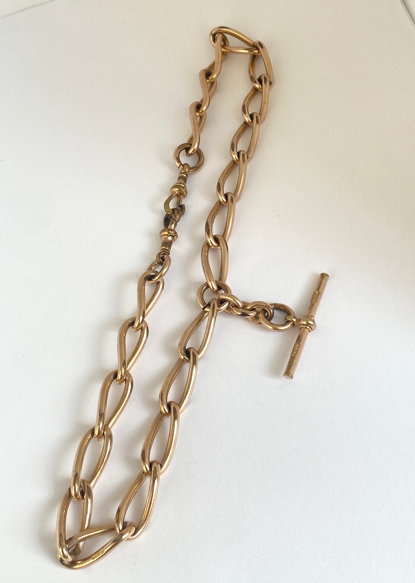 16.5 inch, Antique, Victorian 14ct Gold Filled Albert Watch Chain with matching T Bar and Dog Clips