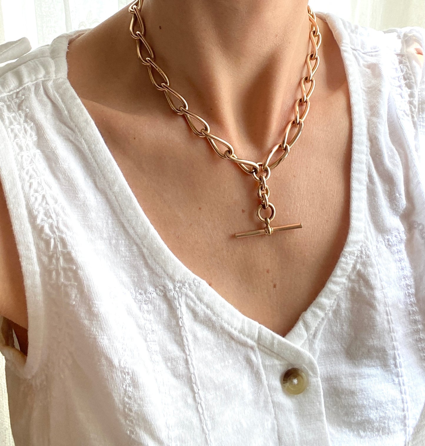 16.5 inch, Antique, Victorian 14ct Gold Filled Albert Watch Chain with matching T Bar and Dog Clips