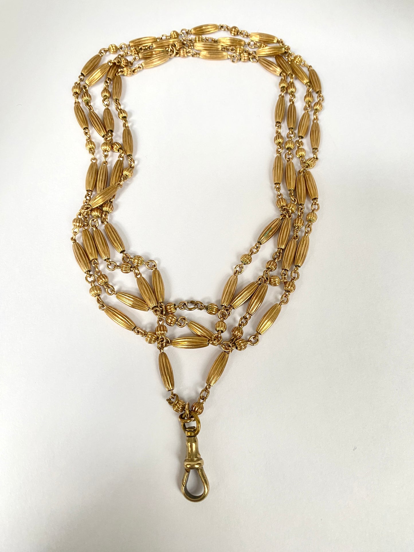 Unusual, Antique, 56 inch Rolled Gold, Victorian Fancy link, Long guard Chain, 26.5g