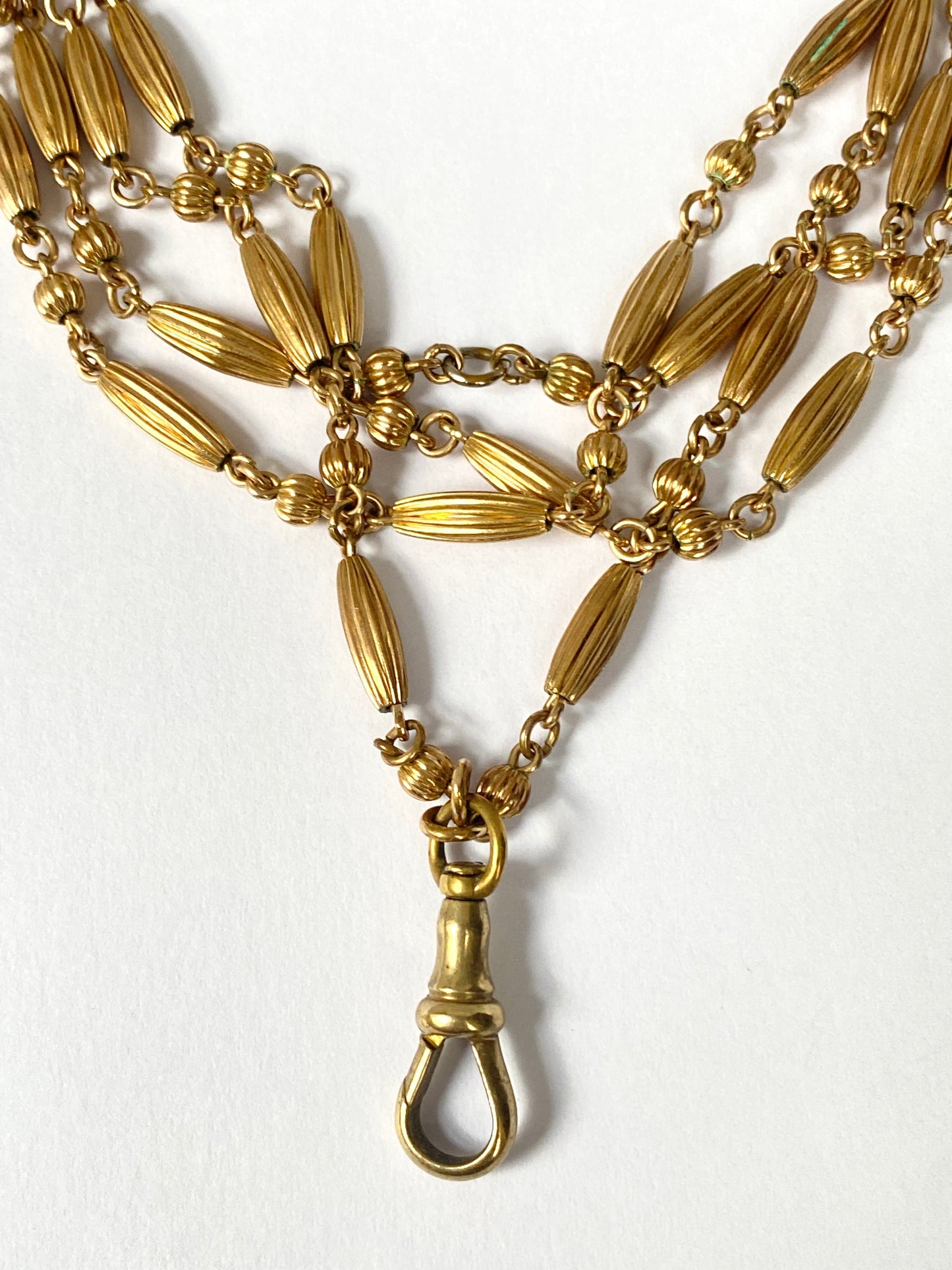 Unusual, Antique, 56 inch Rolled Gold, Victorian Fancy link, Long guard Chain, 26.5g