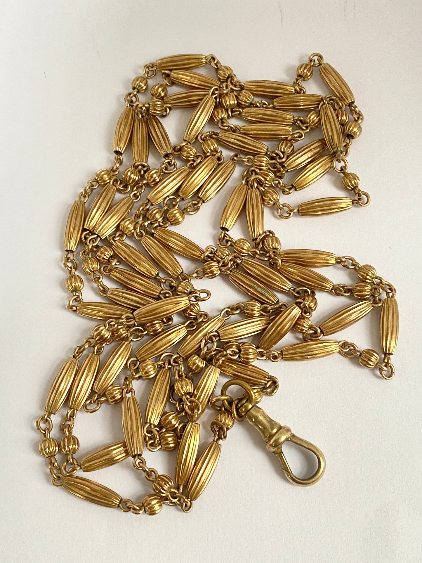 Unusual, Antique, 56 inch Rolled Gold, Victorian Fancy link, Long guard Chain, 26.5g