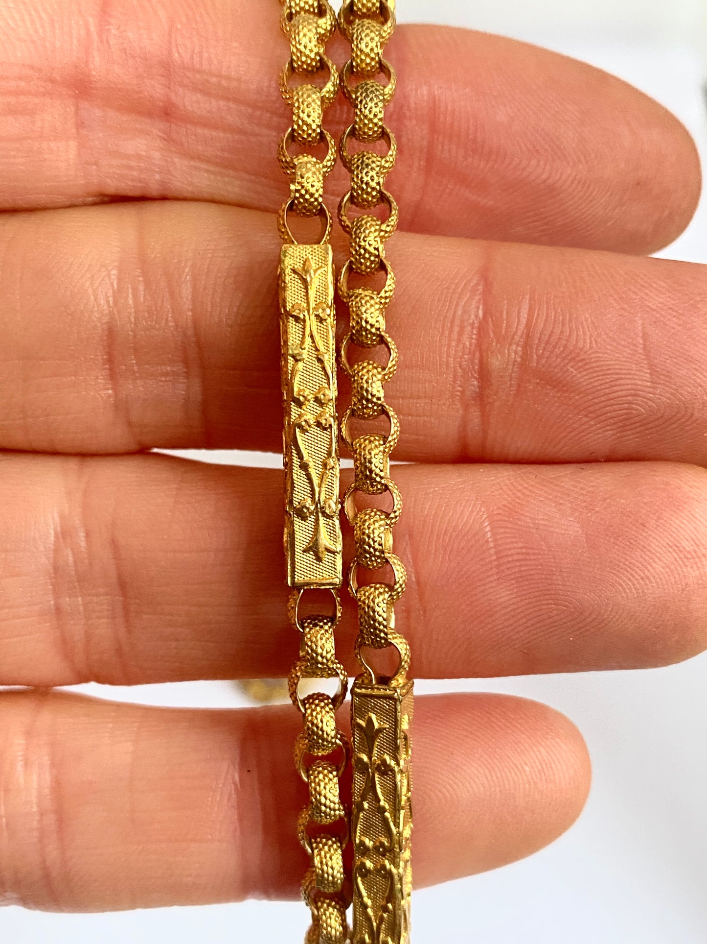 Stunning, Victorian, 42 inch, Pinchbeck Fancy Link Long Guard Chain, 43.24g