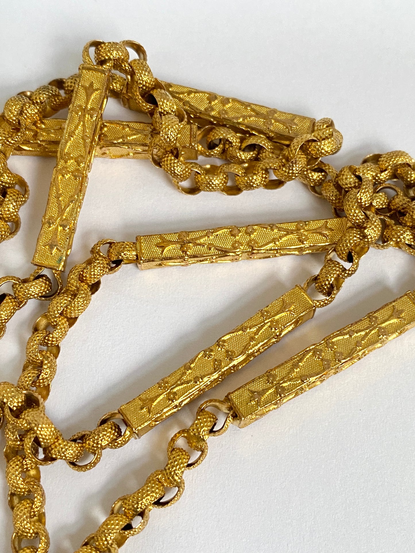 Stunning, Victorian, 42 inch, Pinchbeck Fancy Link Long Guard Chain, 43.24g