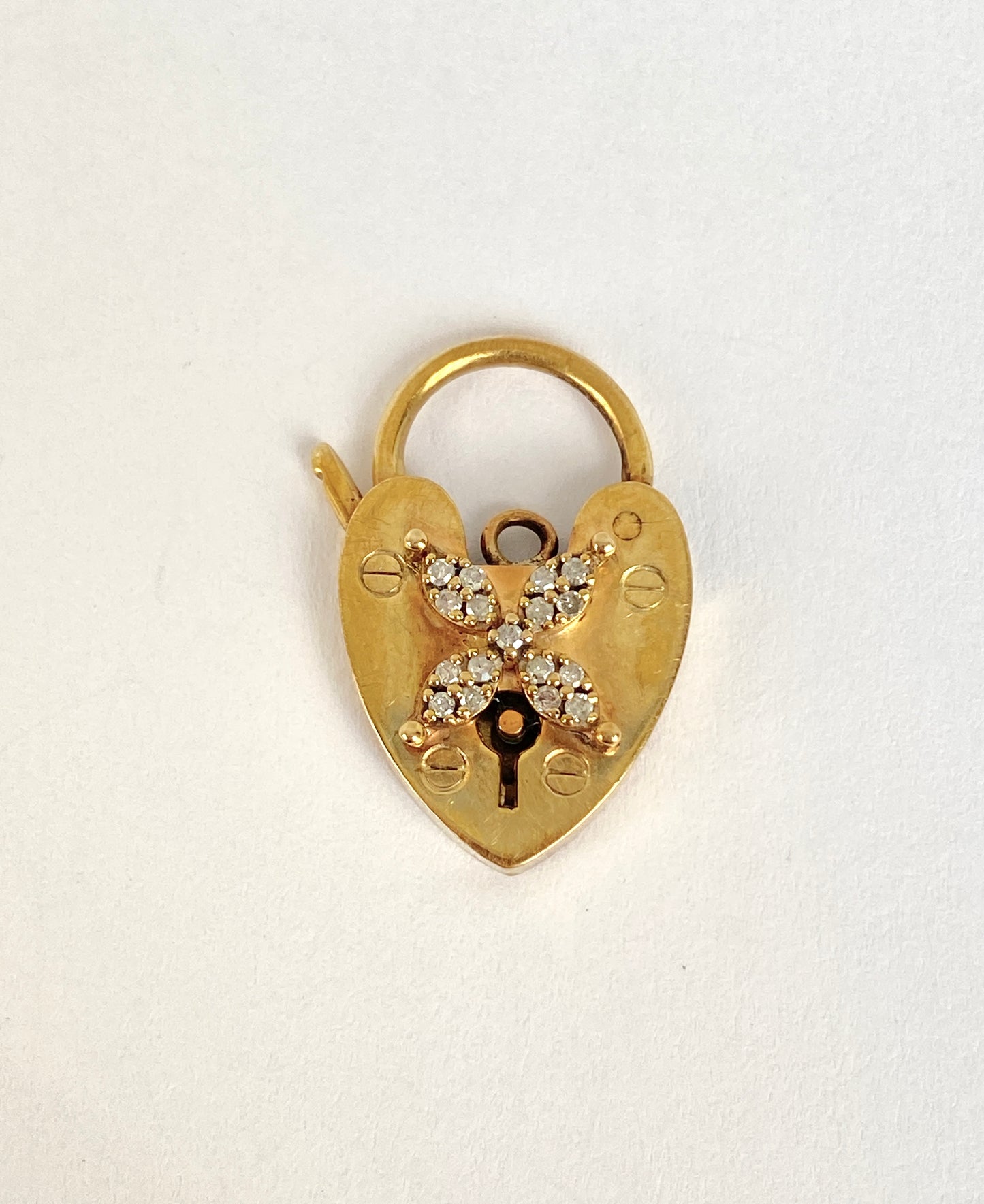 Unusual, Vintage, 9ct Gold Padlock with a Diamond Flower. (2.49g)