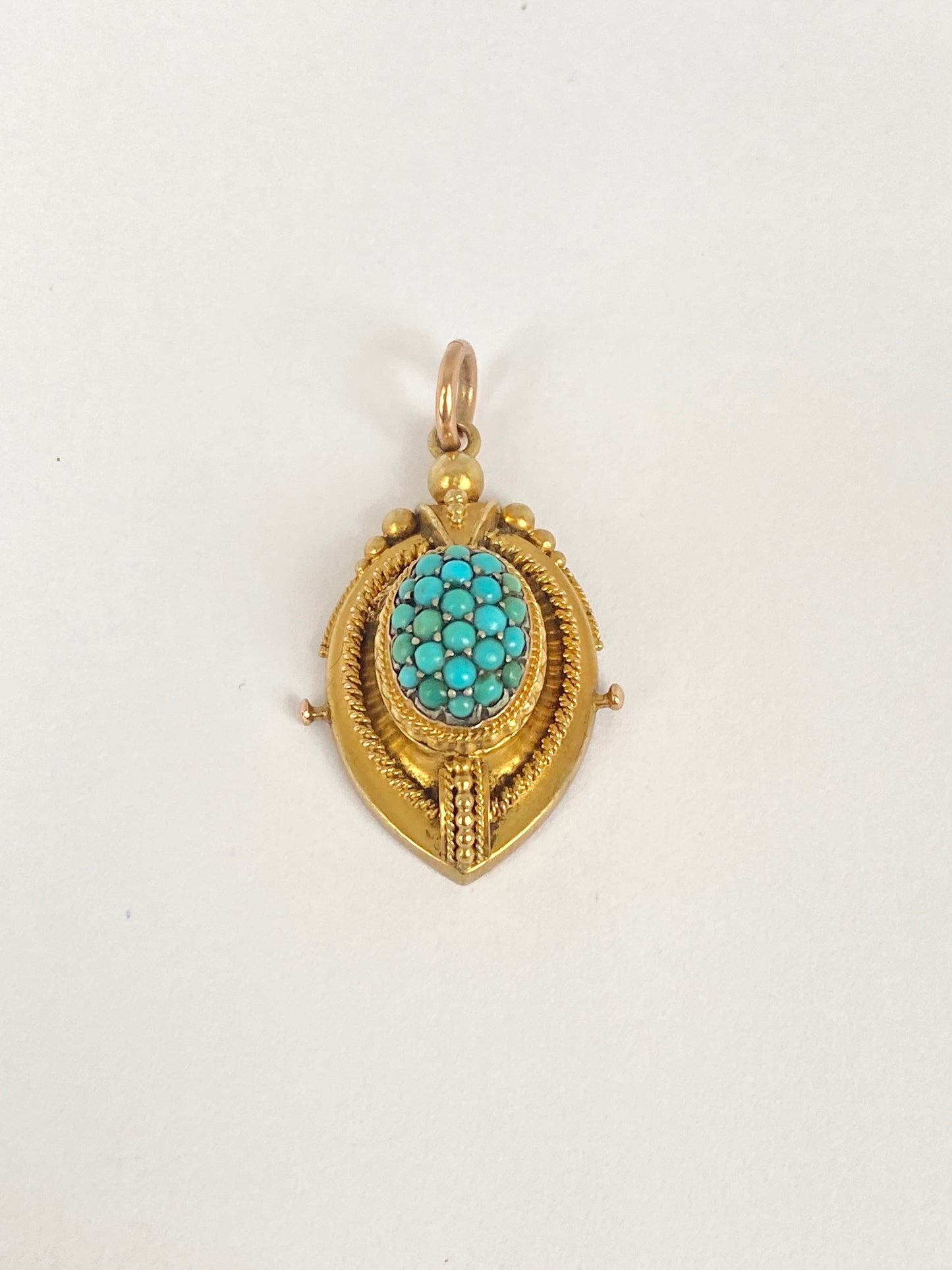 Antique, 15ct Gold, Etruscan Revival Turquoise Pendant