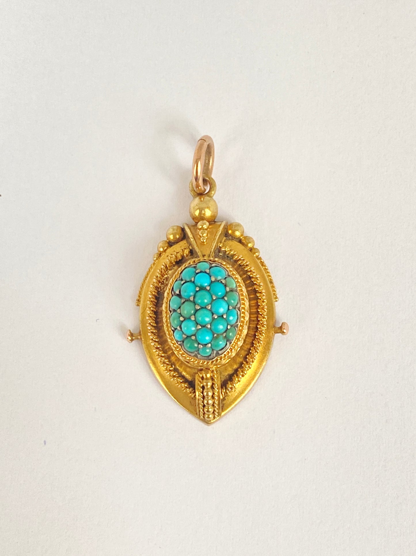 Antique, 15ct Gold, Etruscan Revival Turquoise Pendant