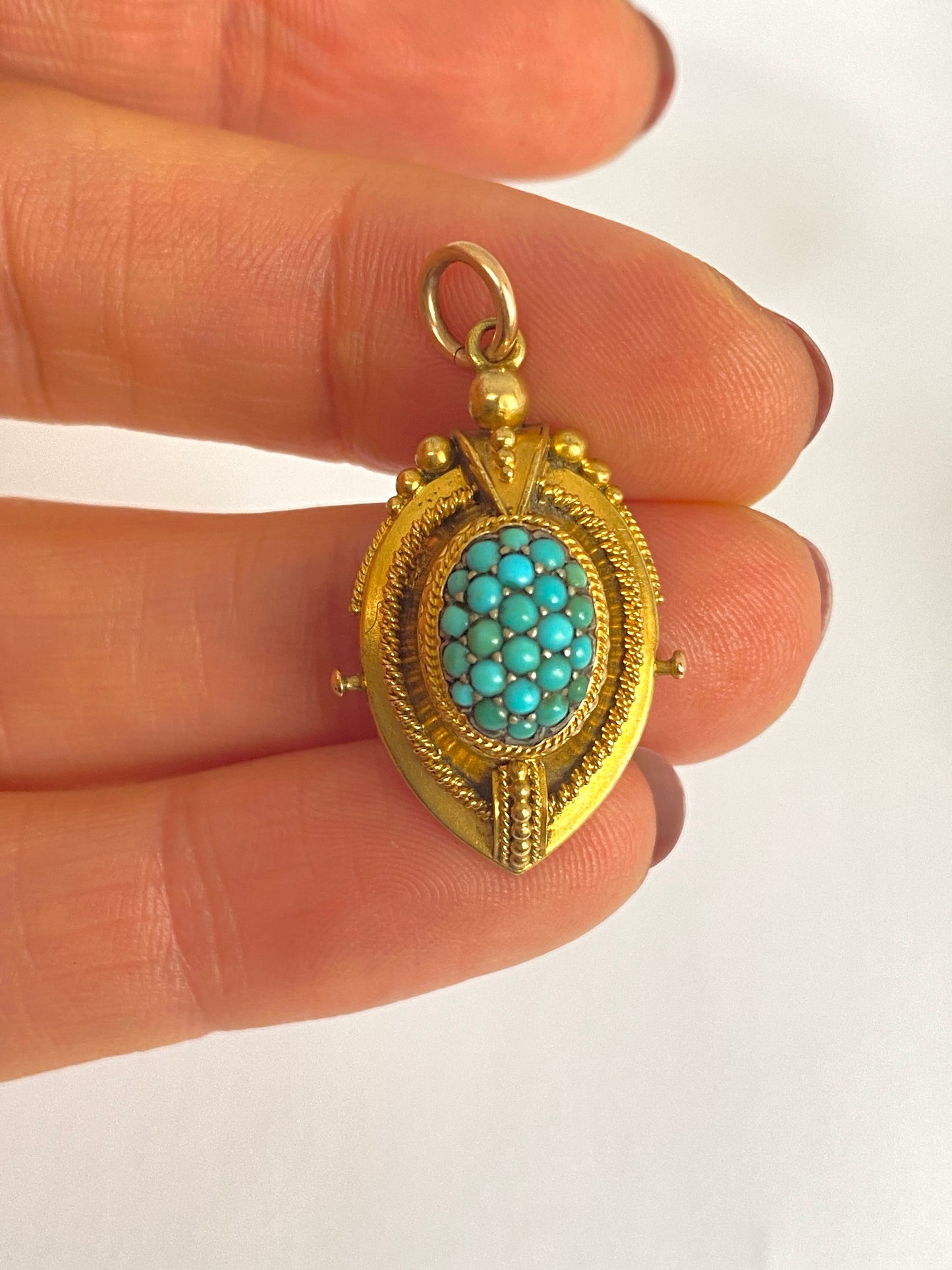 Antique, 15ct Gold, Etruscan Revival Turquoise Pendant