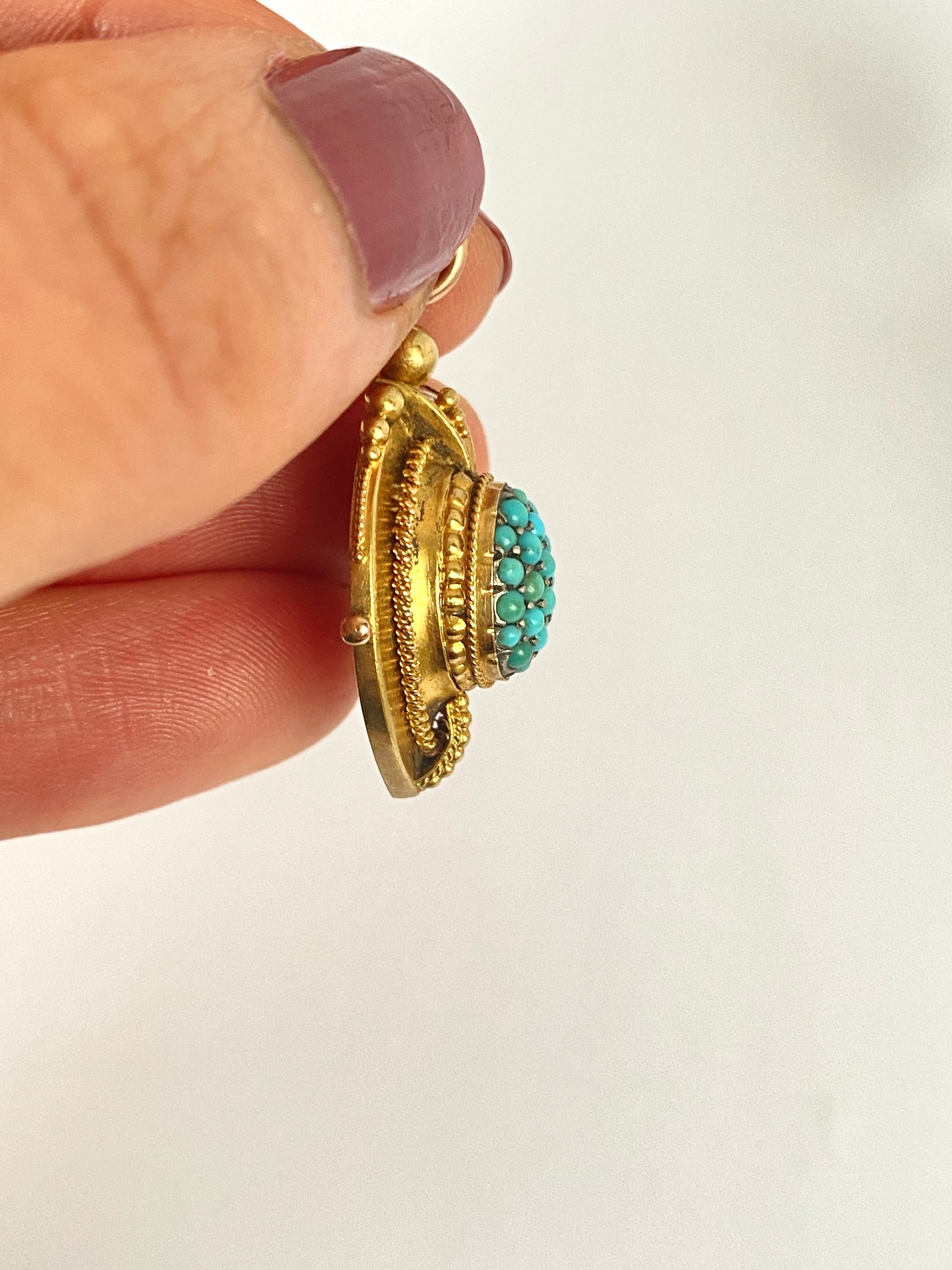 Antique, 15ct Gold, Etruscan Revival Turquoise Pendant