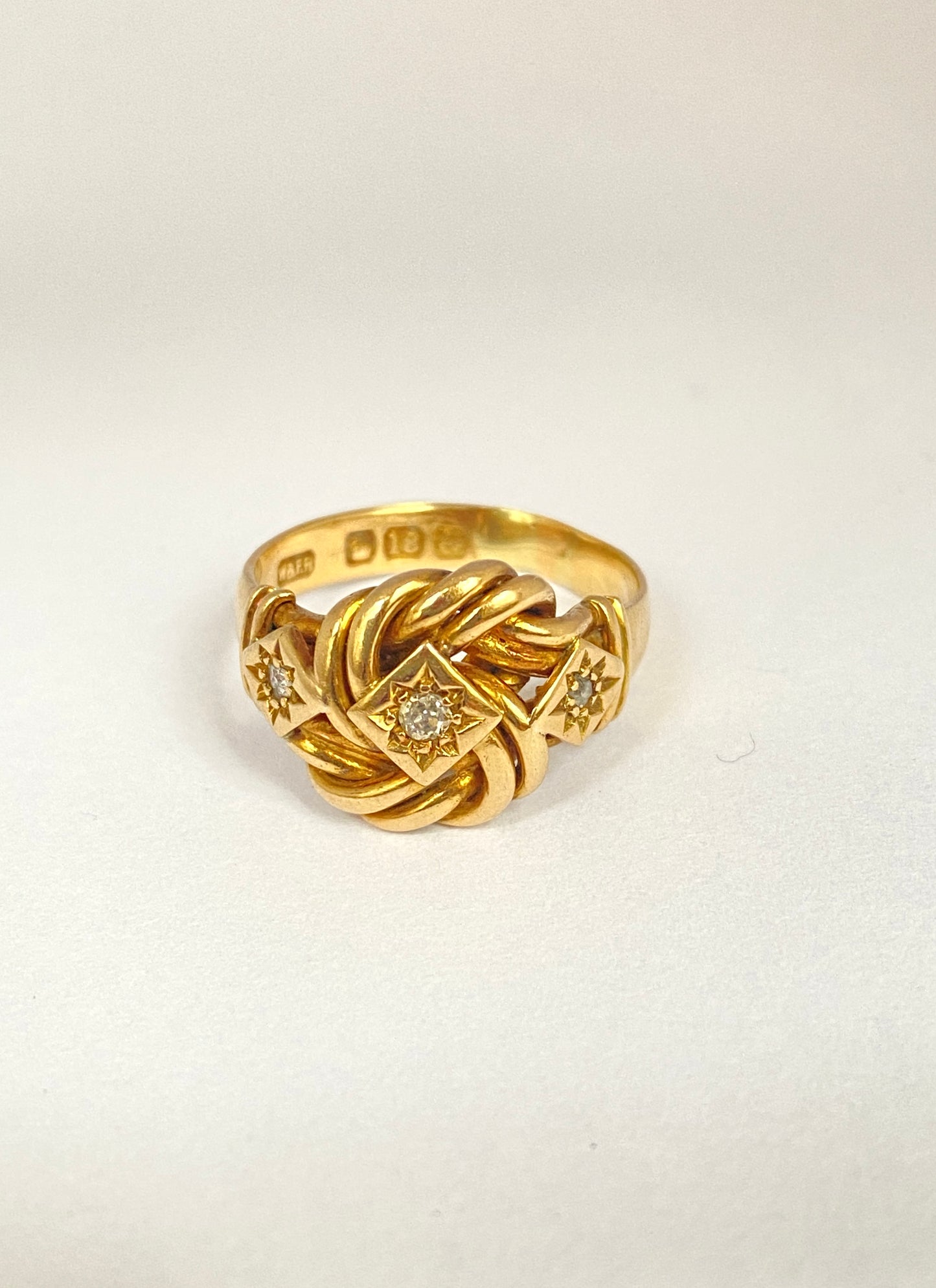 Antique, 18ct Gold and Diamond Lovers Knot Ring, Hallmarked 18ct Gold, Birmingham (7.15g)