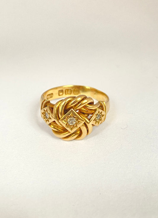 Antique, 18ct Gold and Diamond Lovers Knot Ring, Hallmarked 18ct Gold, Birmingham (7.15g)