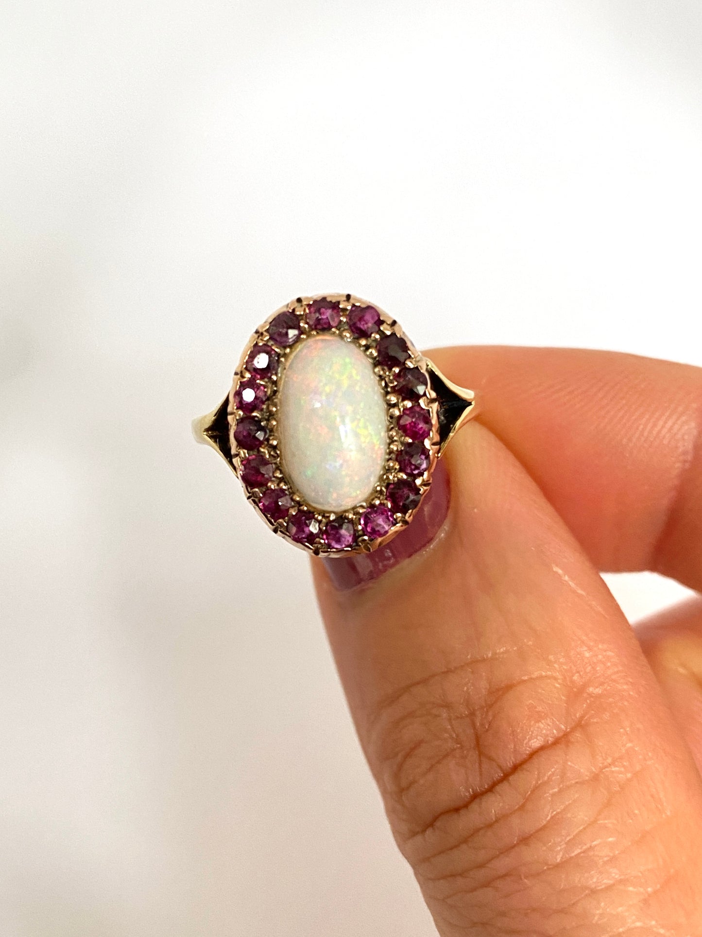 Vintage, 15ct Gold Opal and Garnet Cluster Ring