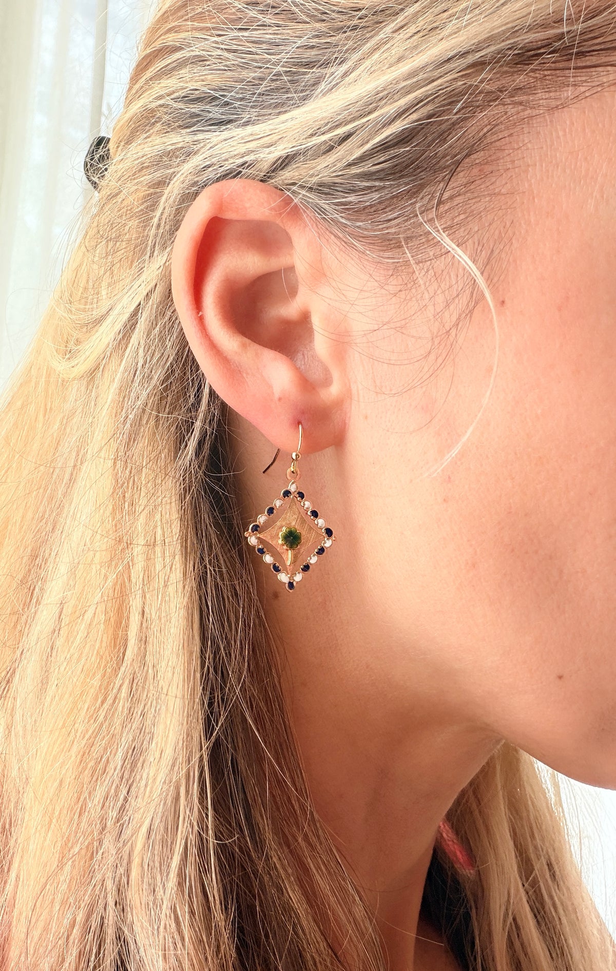 Art Deco, 14ct Gold, Enamel4 leaf clover Earrings
