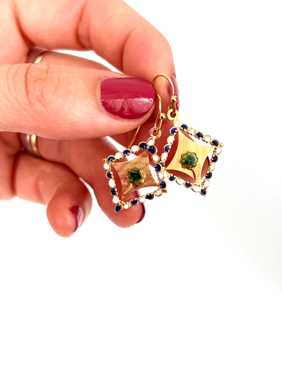 Art Deco, 14ct Gold, Enamel4 leaf clover Earrings